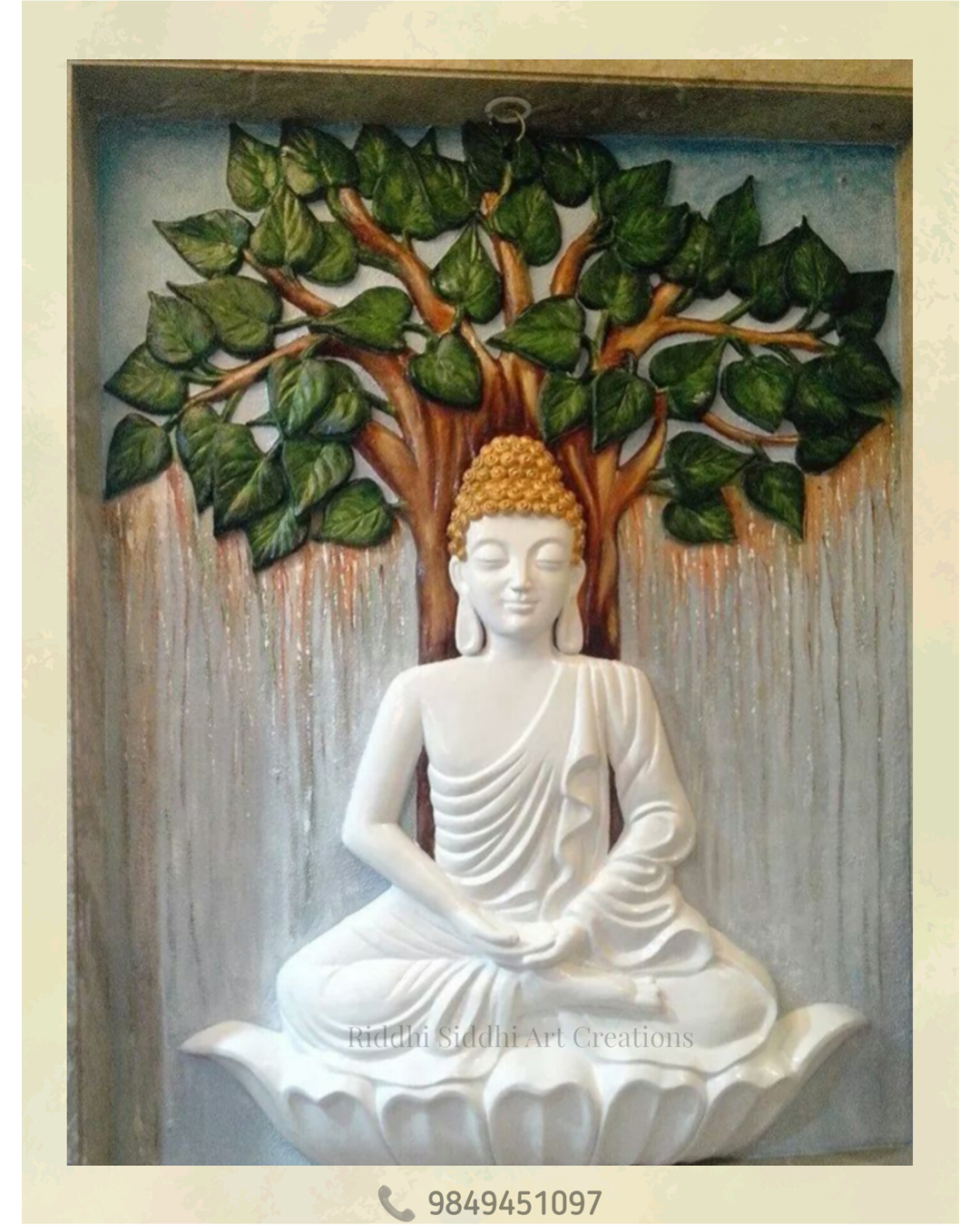Riddhi Siddhi Art Creations - White Seated Buddha Under Banyan Tree Mural